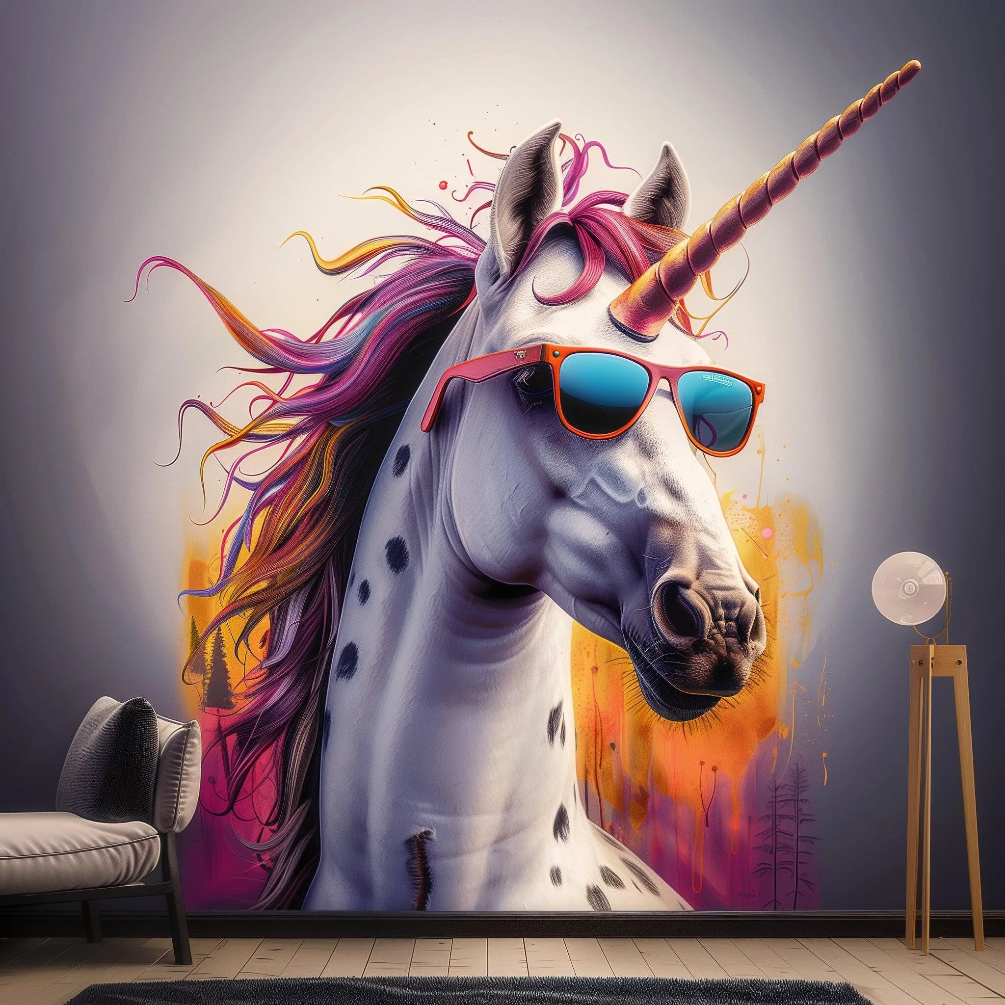 Photorealistic Unicorn Wall Sticker - Bold Vibrant Unicorn with Sunglasses Decal