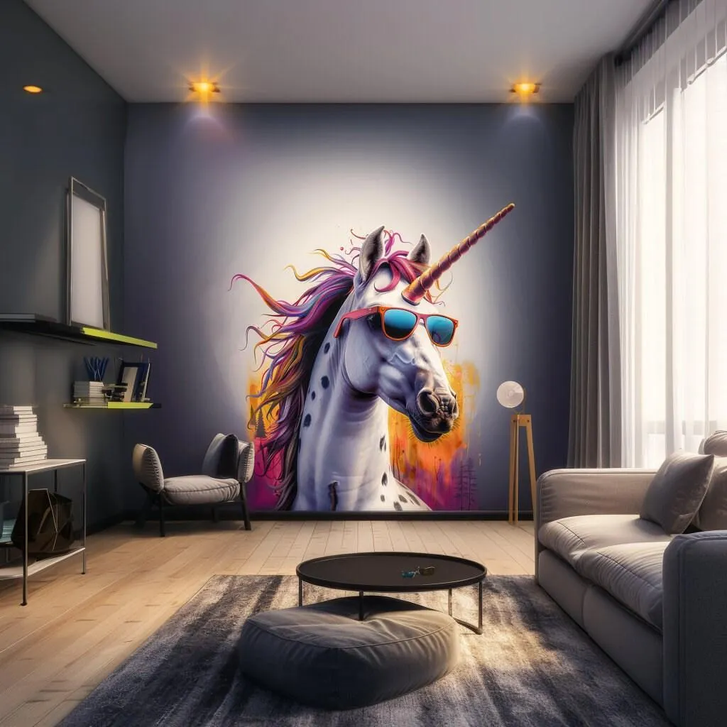 Photorealistic Unicorn Wall Sticker - Bold Vibrant Unicorn with Sunglasses Decal