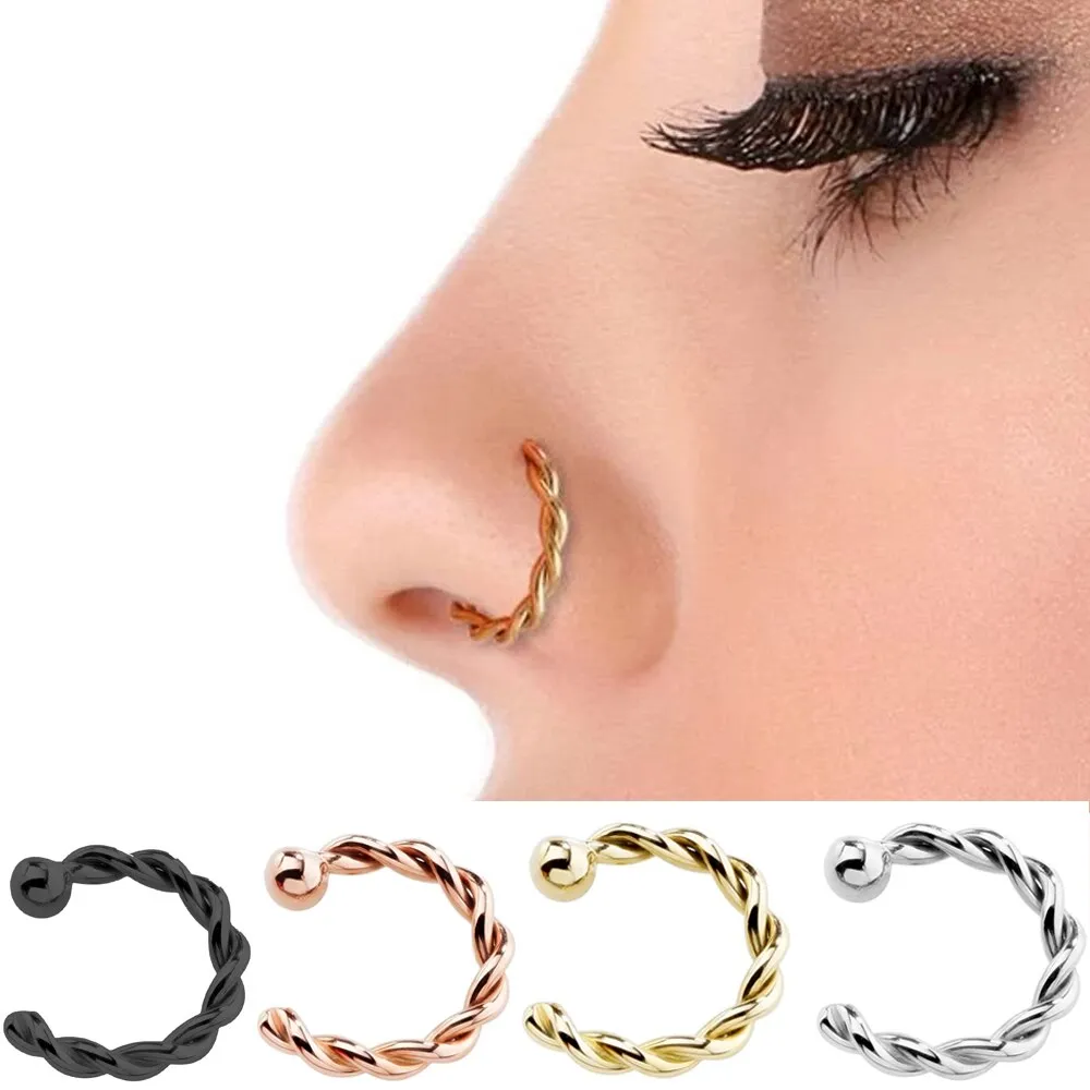 Piercing Jewelry Twist U Shape Nose Ring for Women in Gold Color