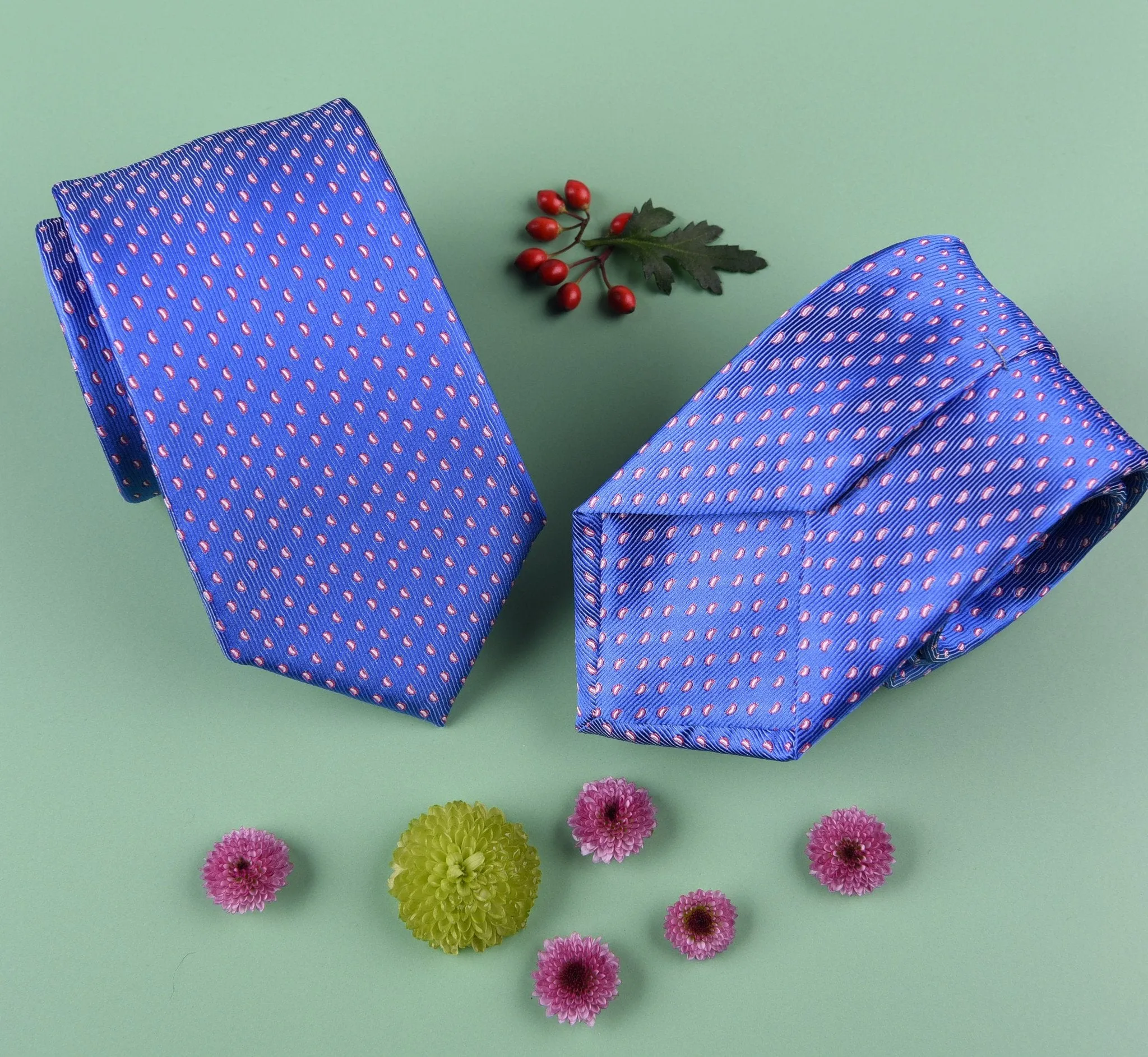 Pink Mini Floral Fruit Slice Blue Formal Luxury Modern Microfibre Tie 3"