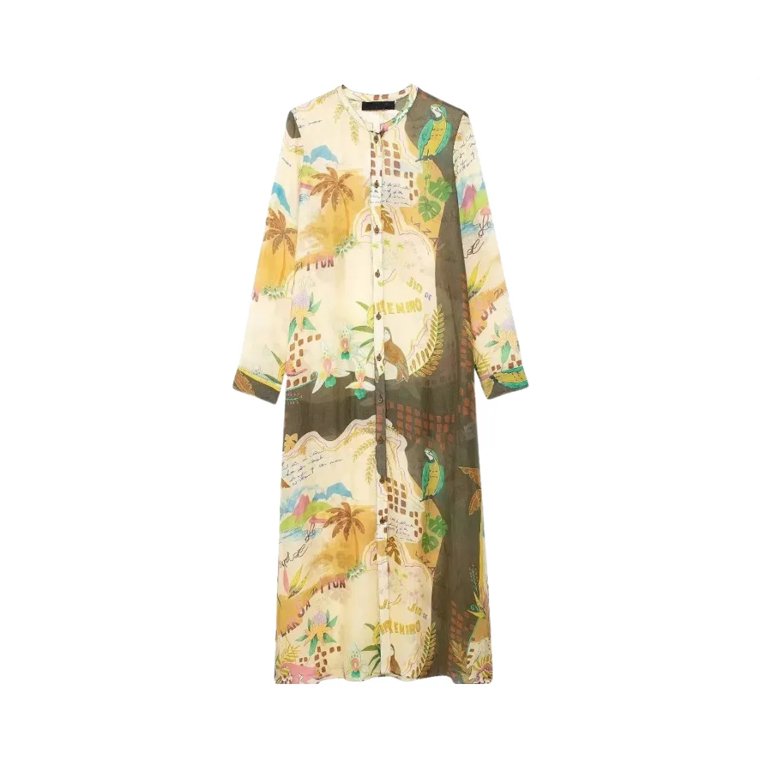 Pre Order:  Plant Print Retro Round Neck Dress