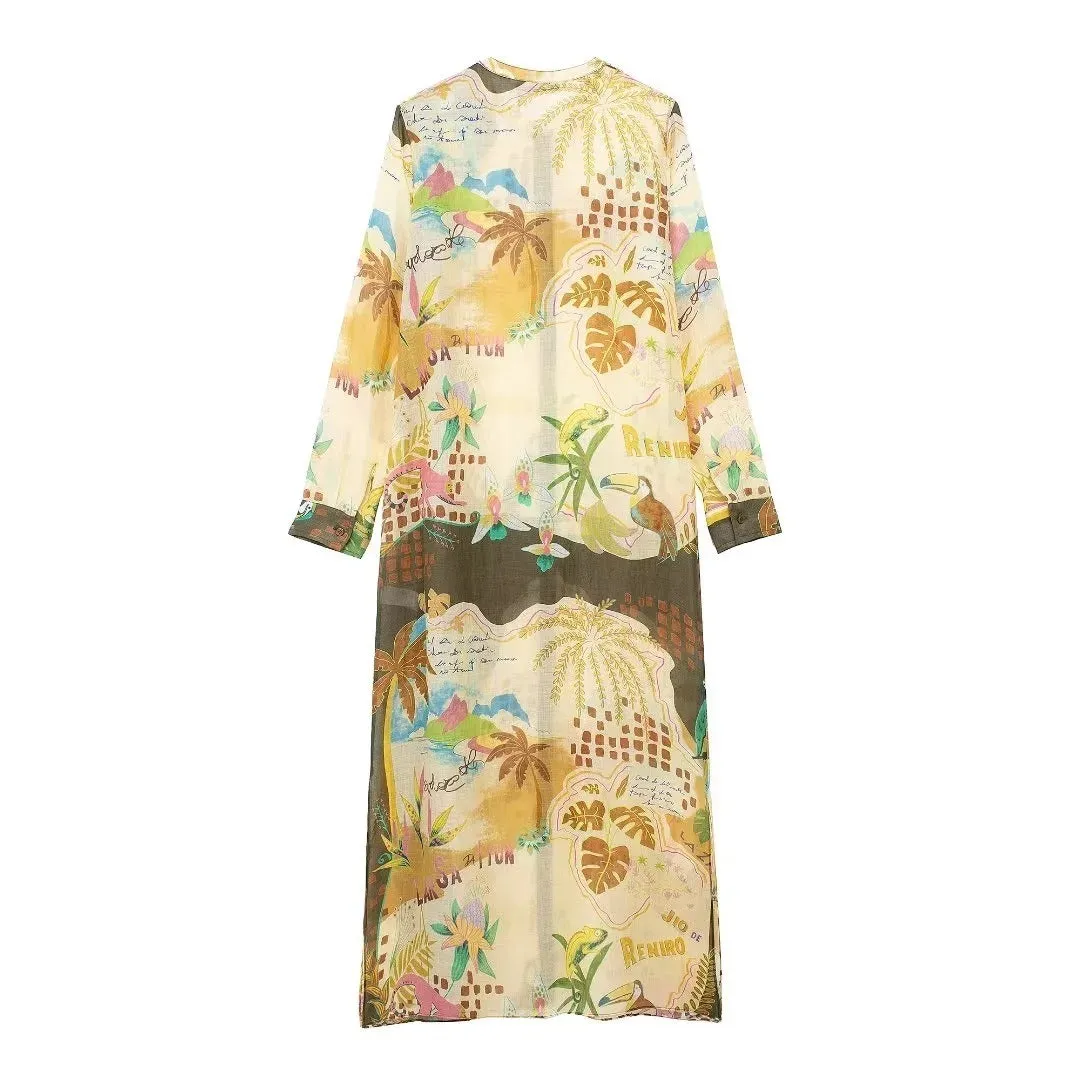 Pre Order:  Plant Print Retro Round Neck Dress