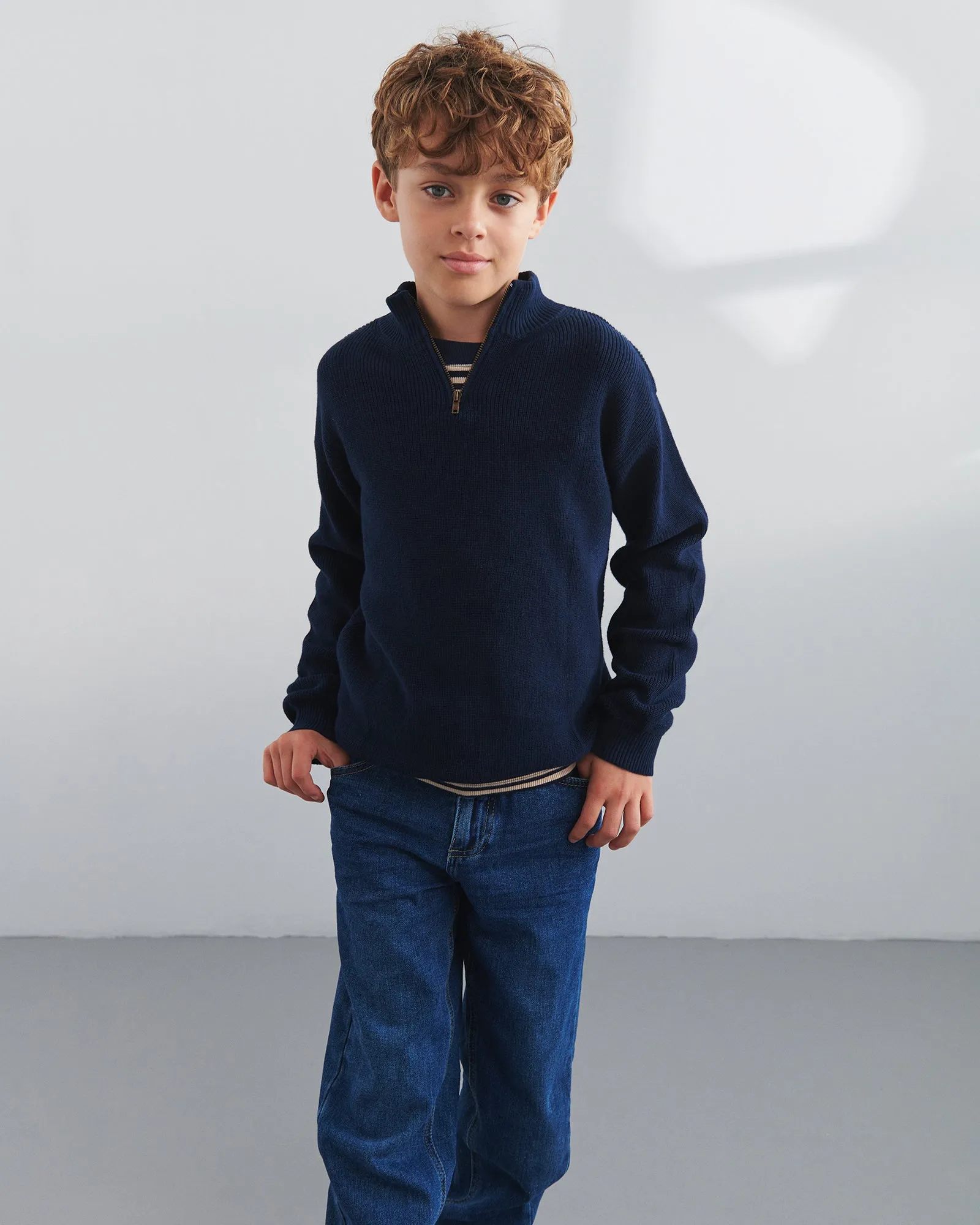 Quarter Zip Sweater - Tween - Navy