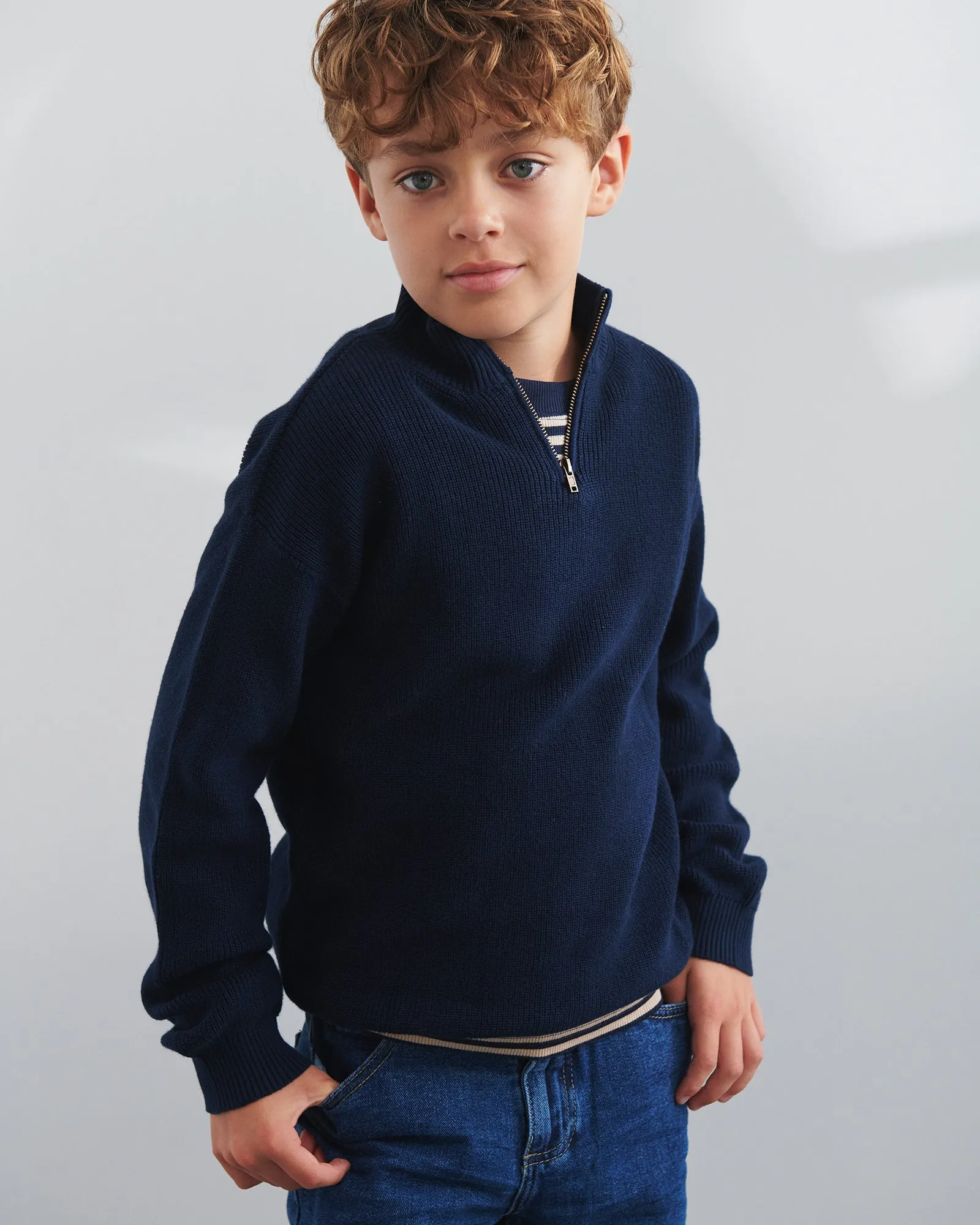 Quarter Zip Sweater - Tween - Navy