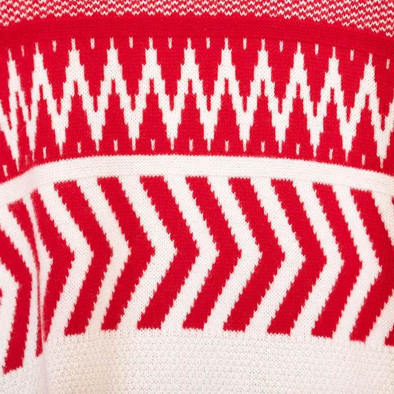 Red & White Jacquard-knit Christmas Wool Sweater