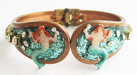 Rhinestone & Enamel Jeweled Mermaid Clamper Bracelet