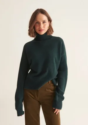 Ribbed Trim Polo Sweater in Bottle Green