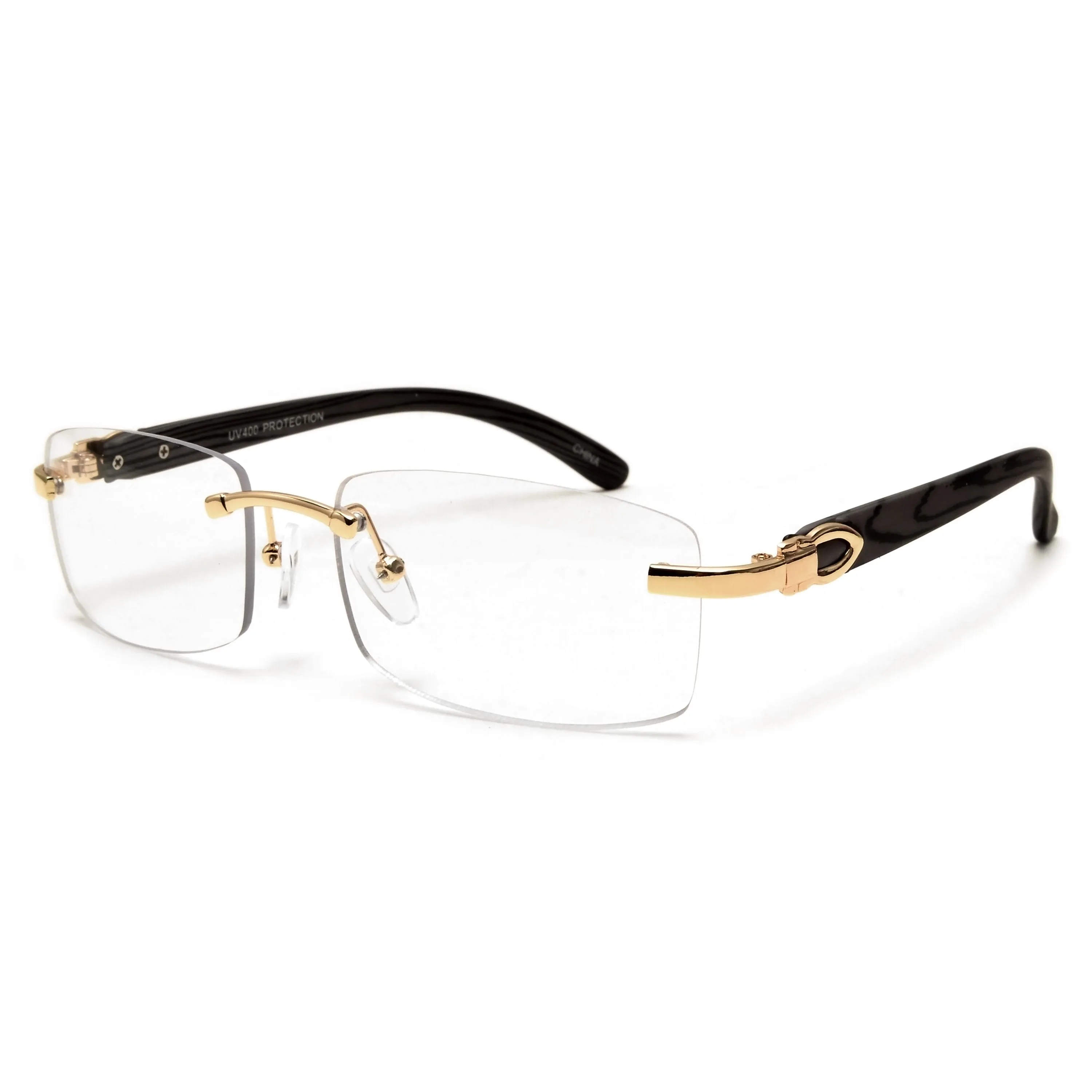 Rimless Wood Temple Stylish Eyewear