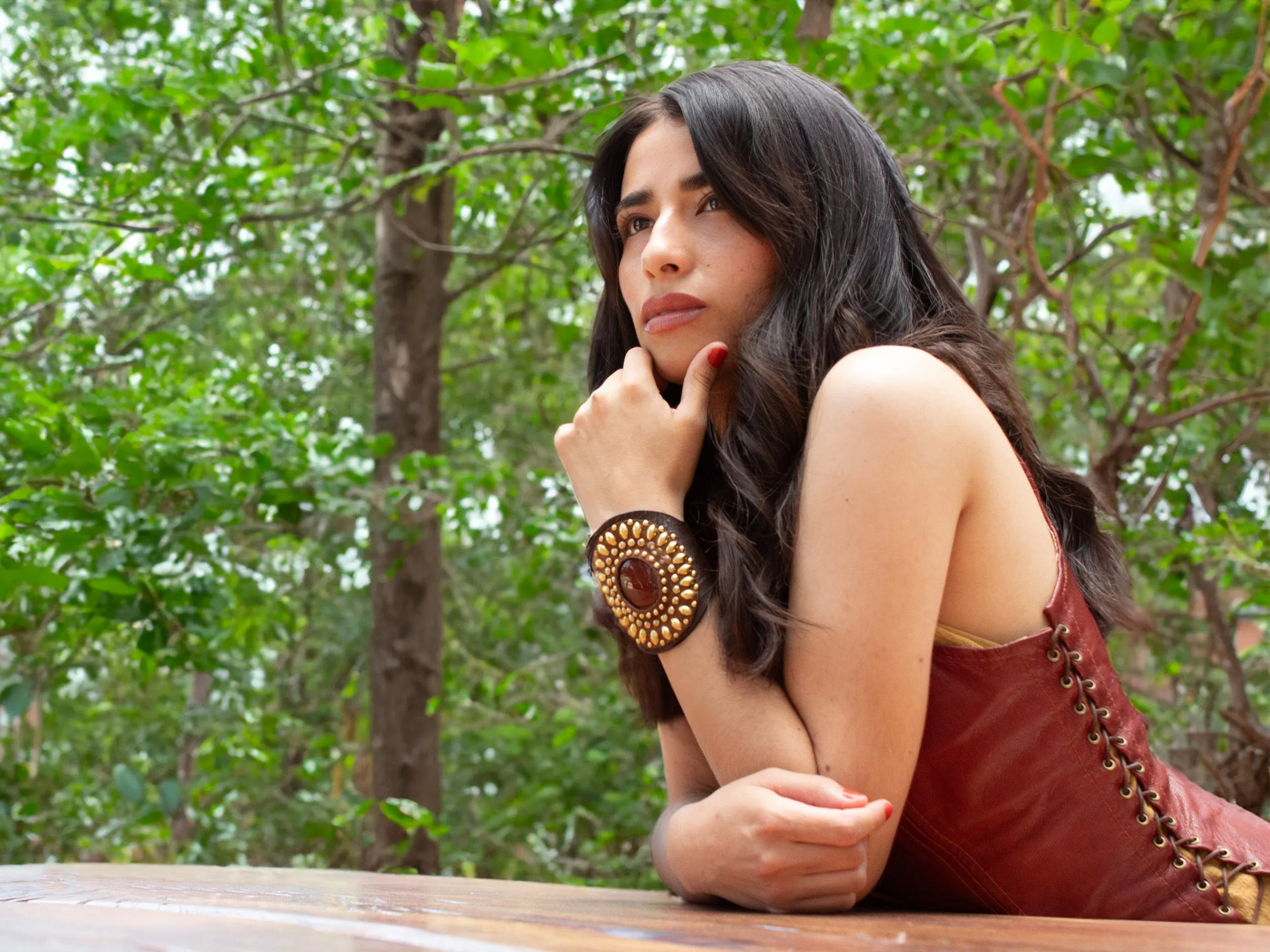 Rocal Semi-precious Red Jasper Stone Cuff