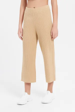 Senior Girls Beige Knitwear Culottes