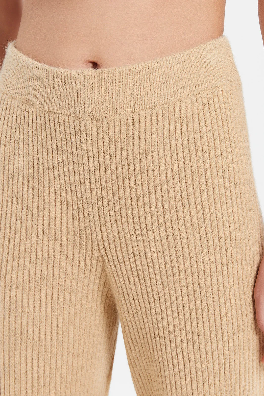 Senior Girls Beige Knitwear Culottes