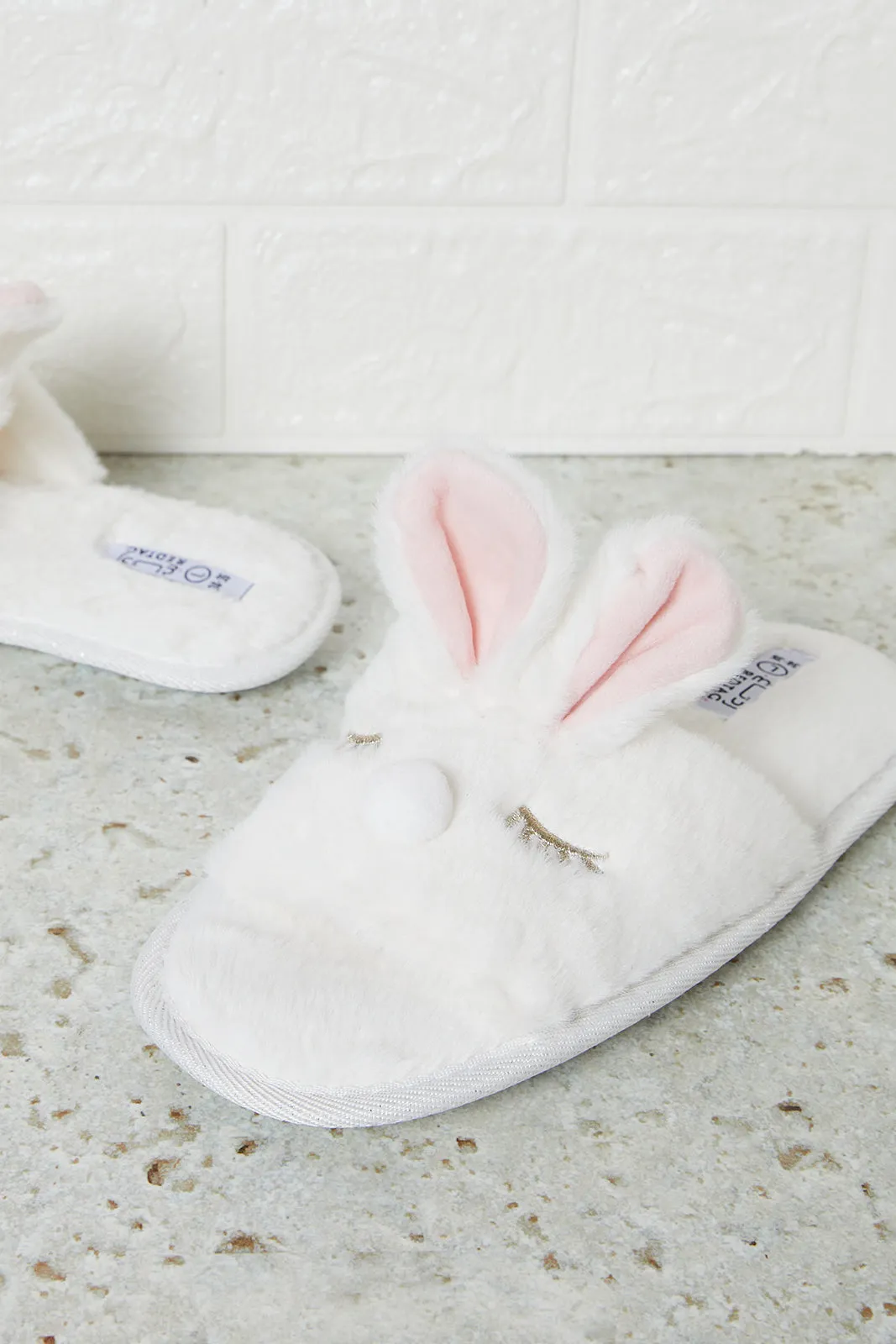 Senior Girls White Bunny Ear Slipper