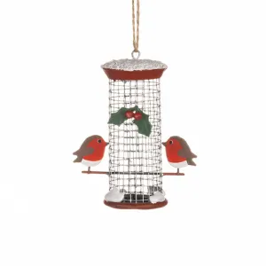 Shoeless Joe 6cm Robins on a Bird Feeder Decoration