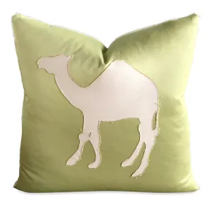 Silk Lime Green Camel Lasercut Artisan Luxury Throw Pillow Cover 22x22