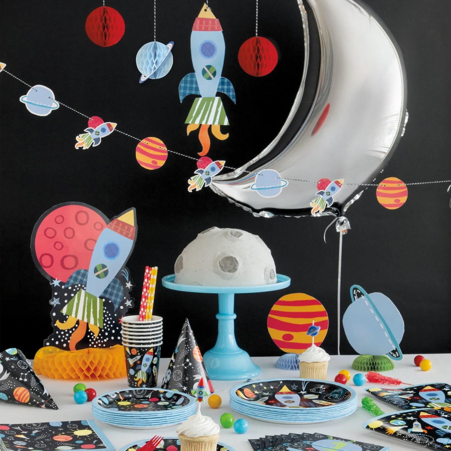 Space and Galaxy Party Supplies and Decorations (Space Shuttle Rockets and Planets Paper Dinner Plates and Napkins (Serves 16))