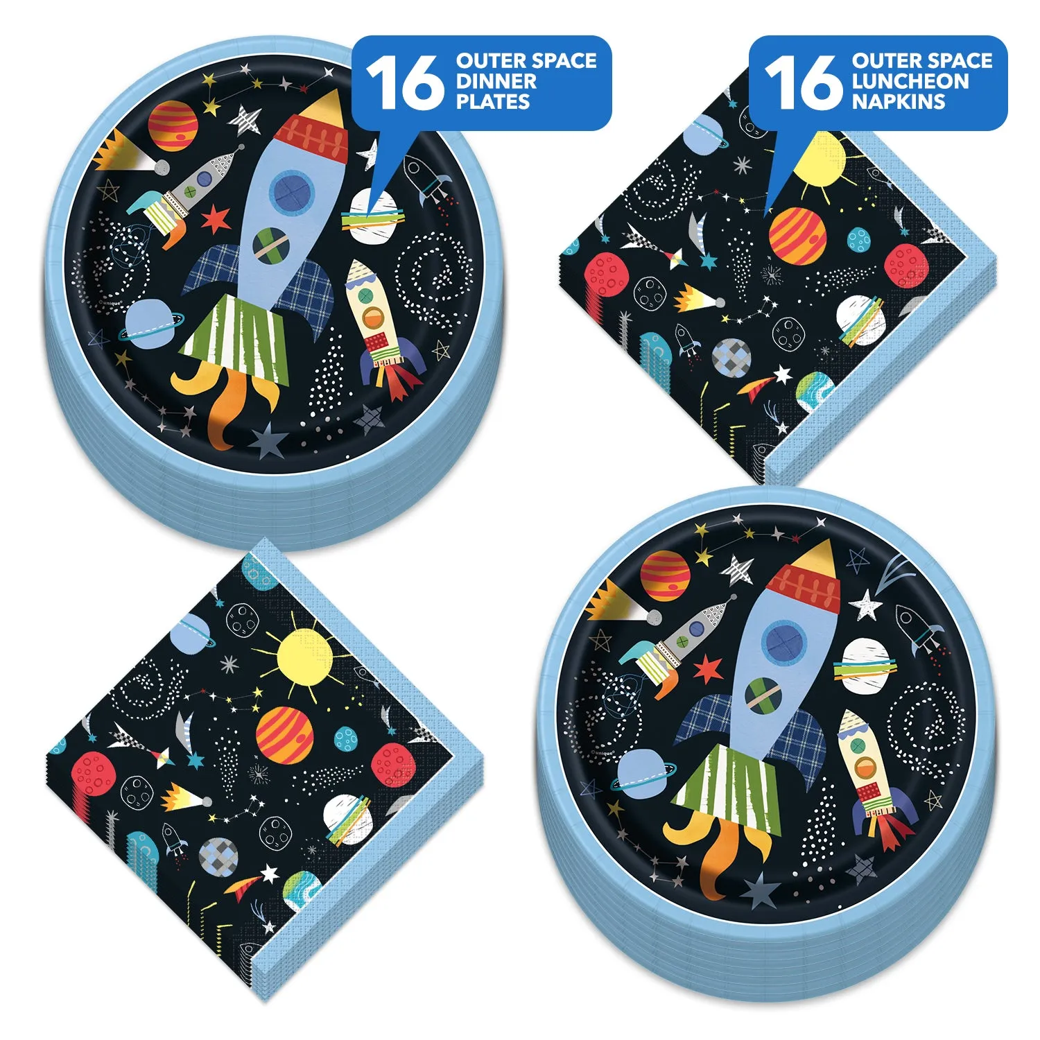 Space and Galaxy Party Supplies and Decorations (Space Shuttle Rockets and Planets Paper Dinner Plates and Napkins (Serves 16))