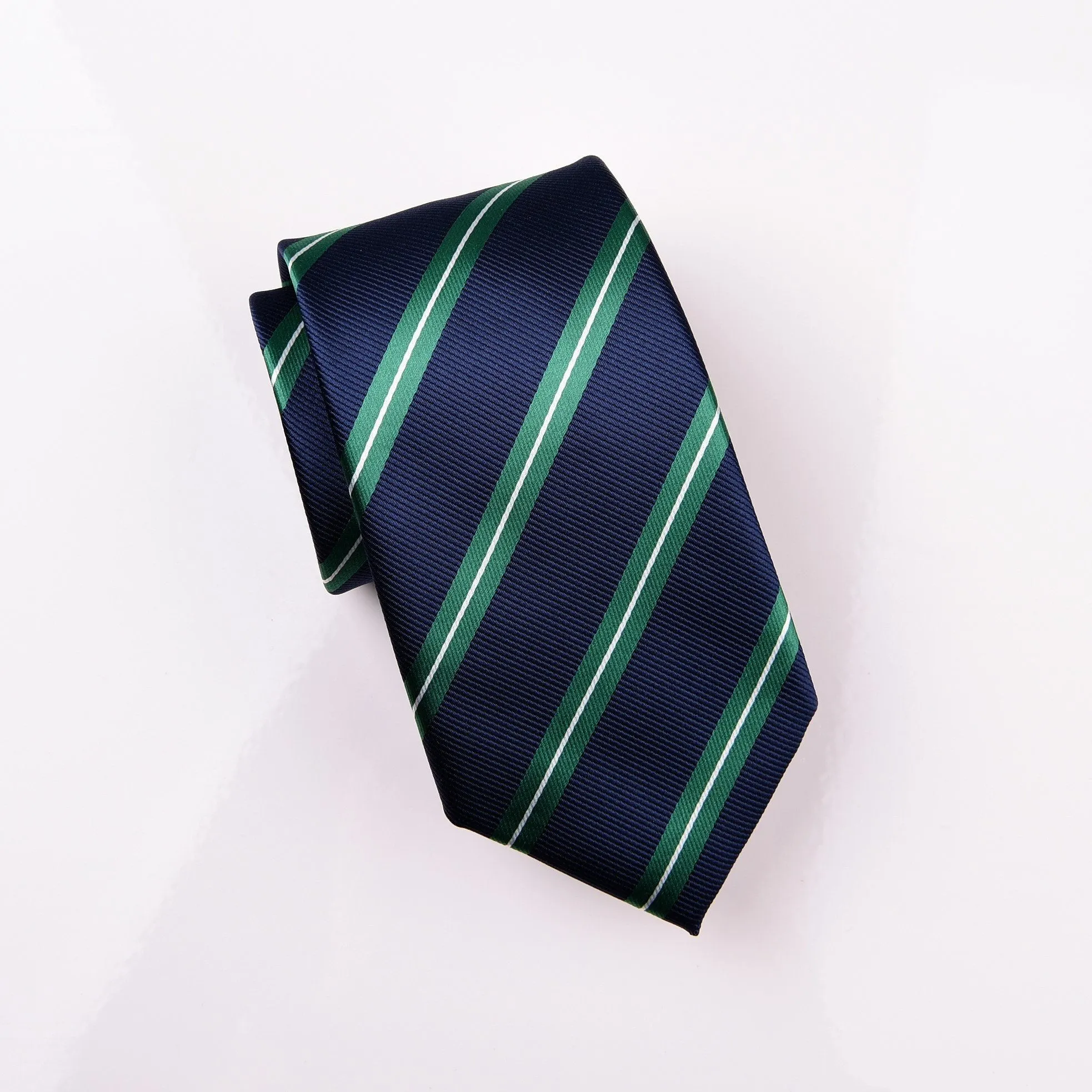 Teal White Striped on Navy Twill Business Modern Tie 3"