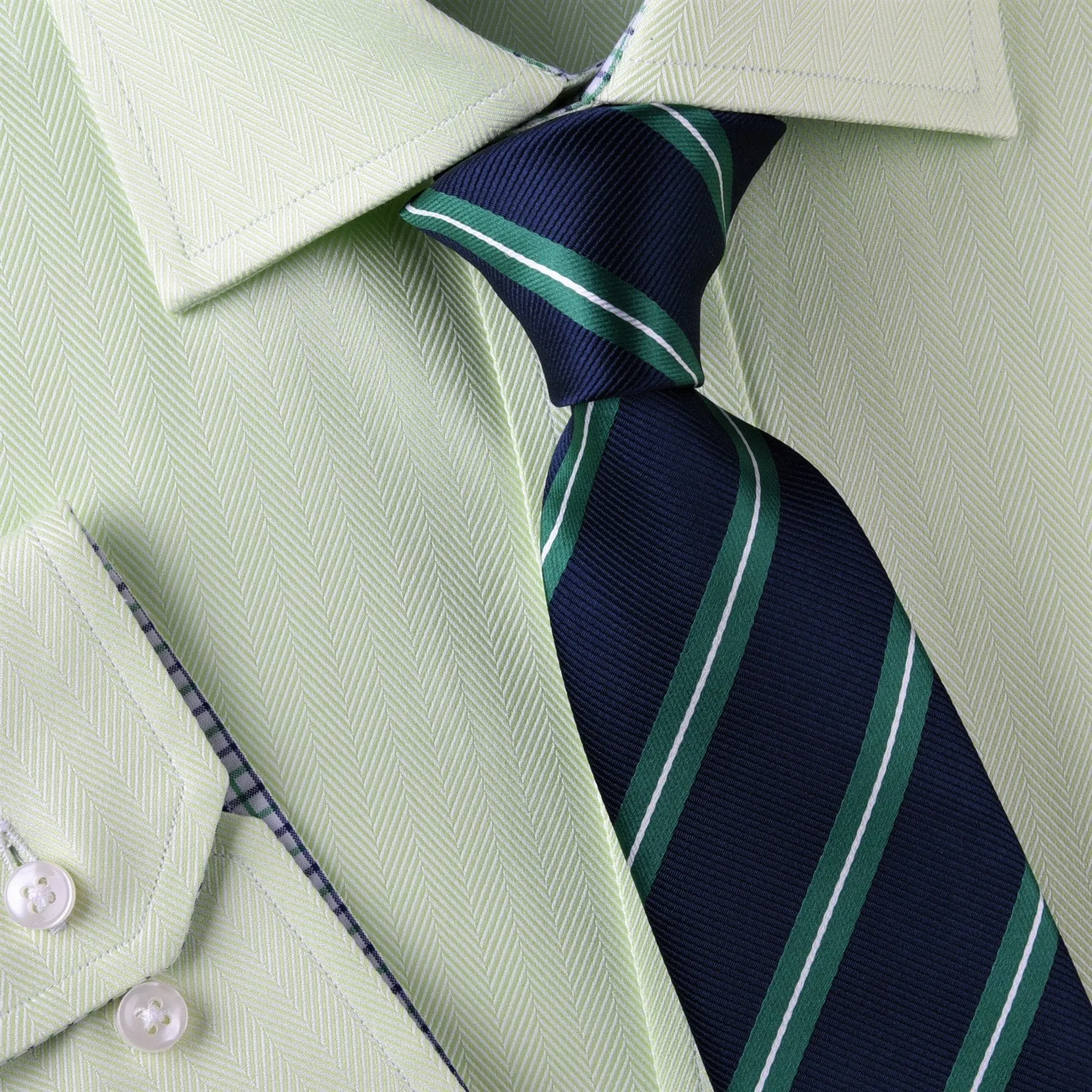 Teal White Striped on Navy Twill Business Modern Tie 3"