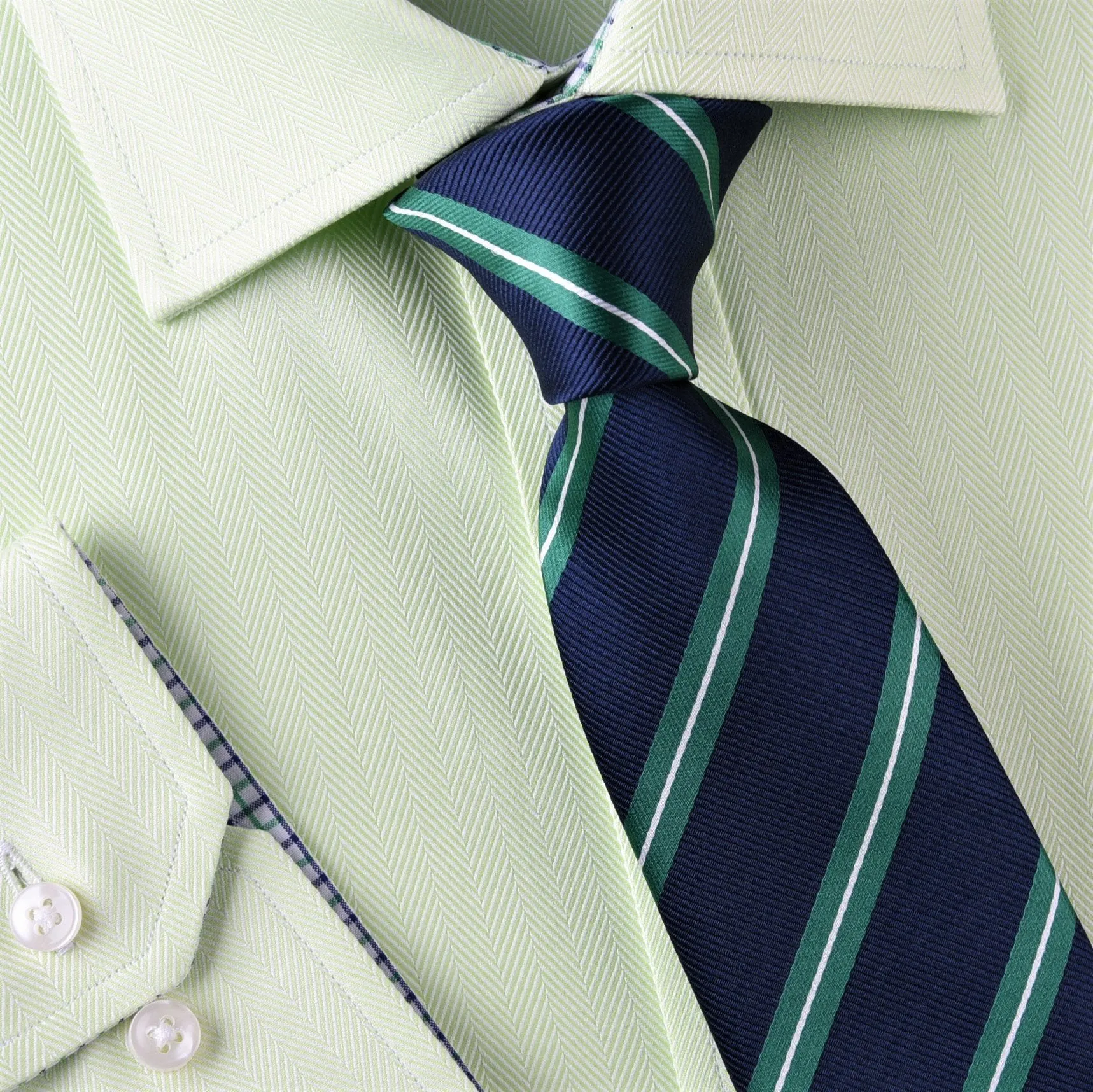 Teal White Striped on Navy Twill Business Modern Tie 3"