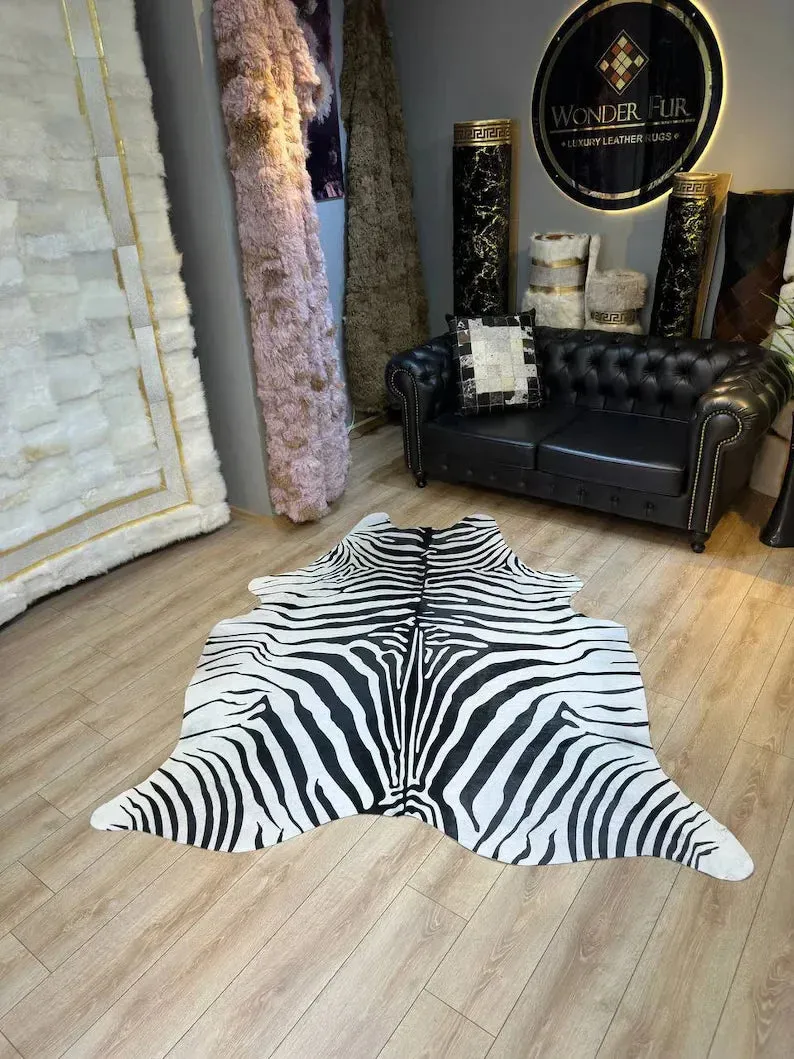 Unique Zebra Pattern Natural Calfskin Decor Rug, Special Cow hide Rug