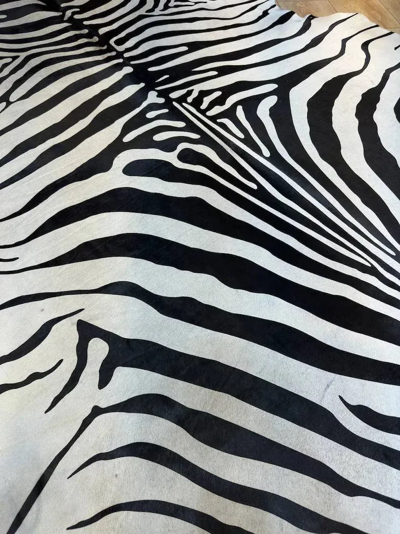 Unique Zebra Pattern Natural Calfskin Decor Rug, Special Cow hide Rug