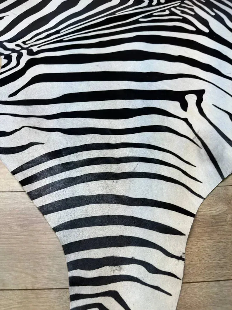 Unique Zebra Pattern Natural Calfskin Decor Rug, Special Cow hide Rug