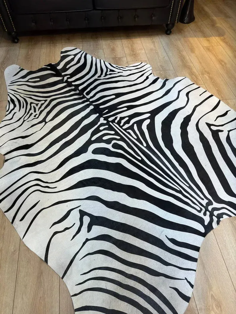 Unique Zebra Pattern Natural Calfskin Decor Rug, Special Cow hide Rug