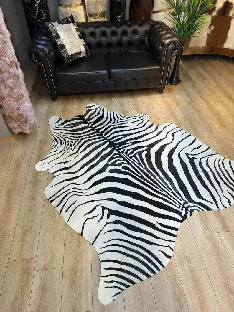 Unique Zebra Pattern Natural Calfskin Decor Rug, Special Cow hide Rug