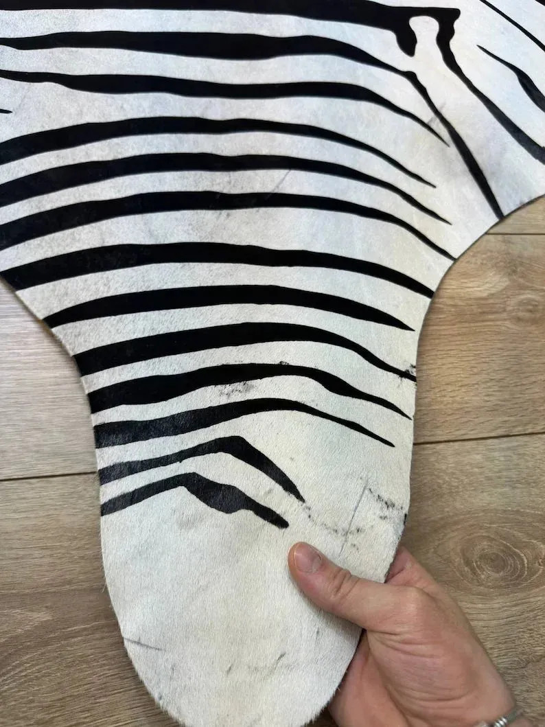 Unique Zebra Pattern Natural Calfskin Decor Rug, Special Cow hide Rug