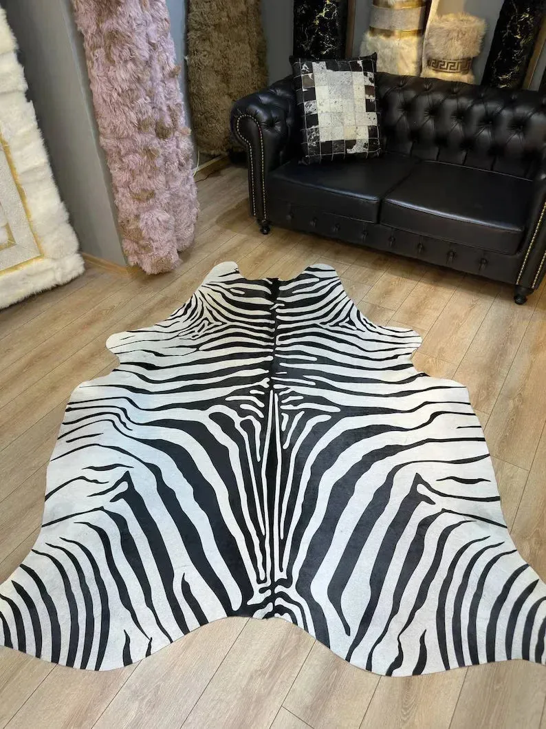 Unique Zebra Pattern Natural Calfskin Decor Rug, Special Cow hide Rug