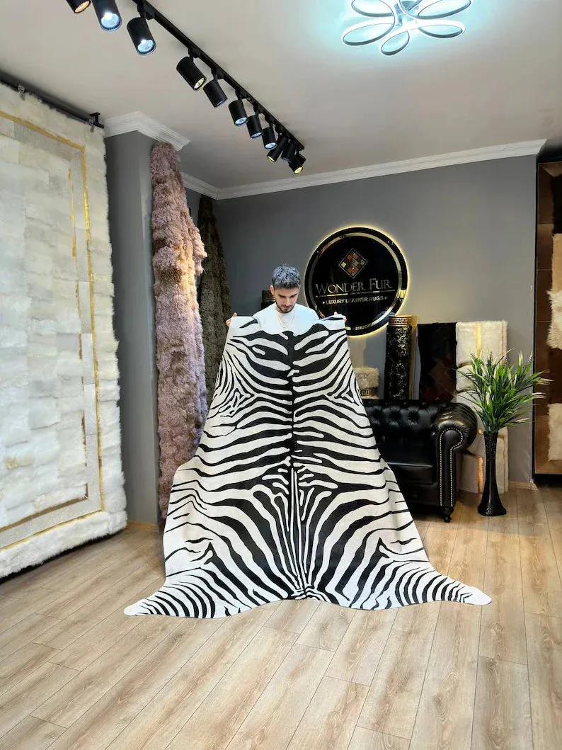 Unique Zebra Pattern Natural Calfskin Decor Rug, Special Cow hide Rug