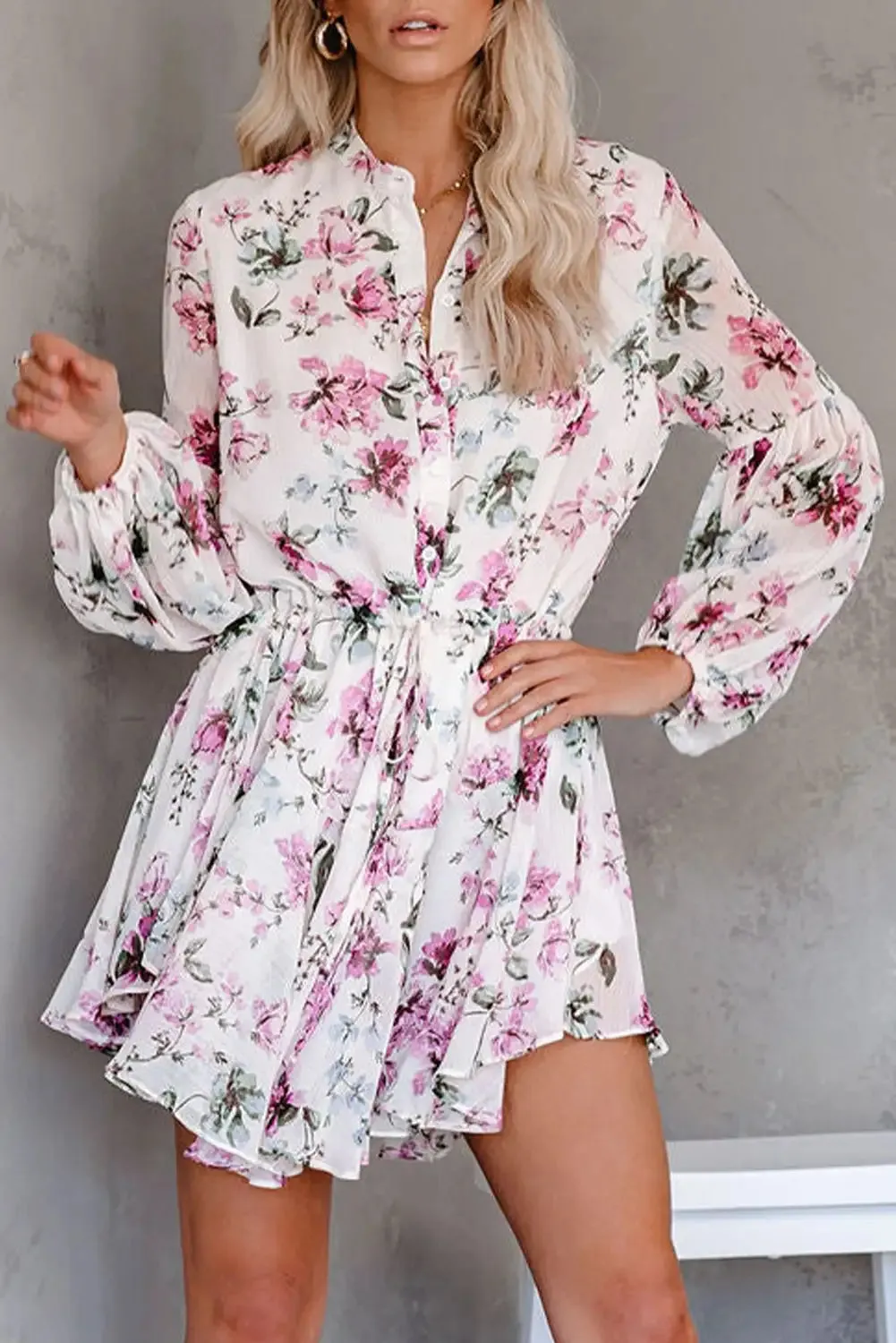 Vintage Floral Drawstring Dress