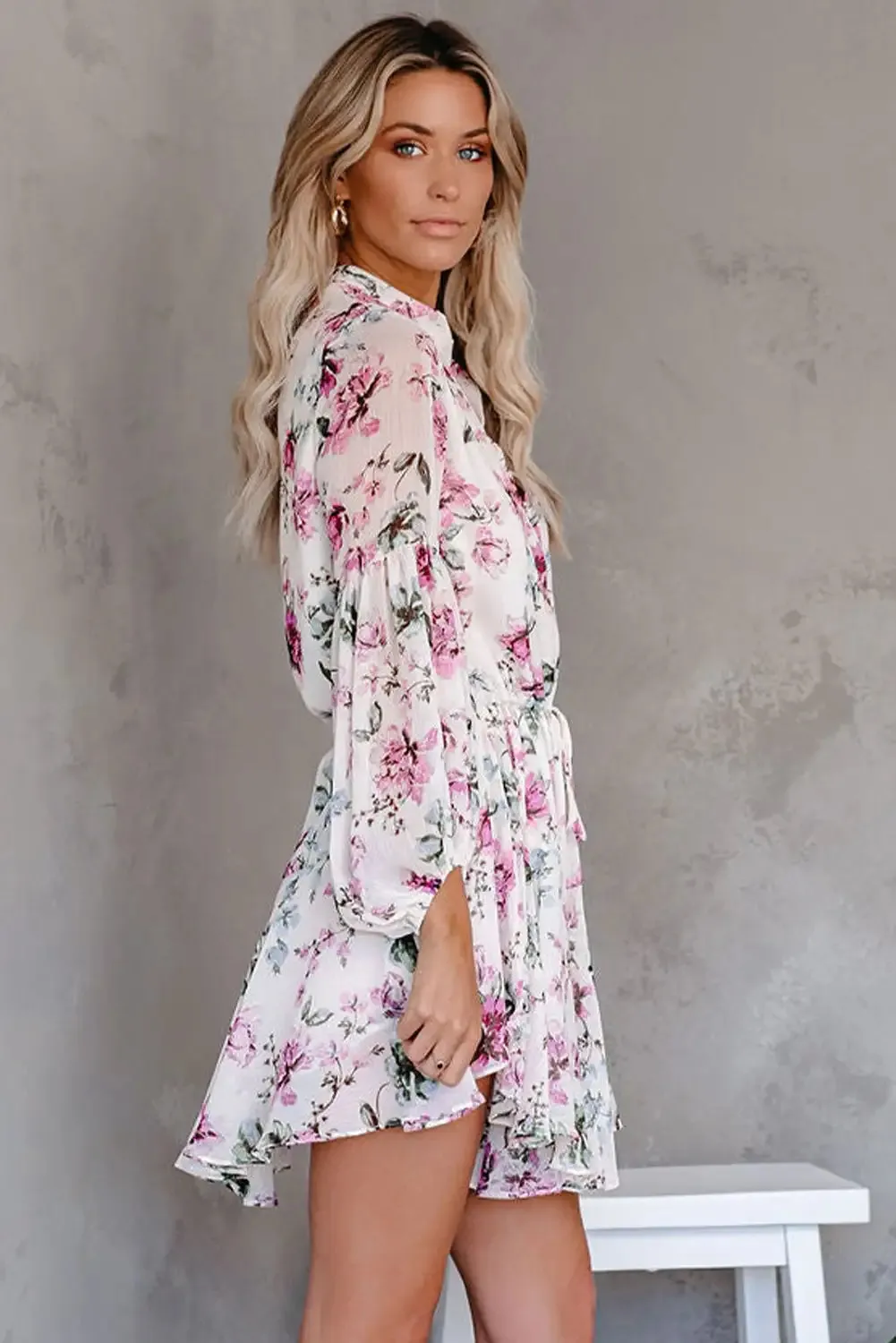 Vintage Floral Drawstring Dress