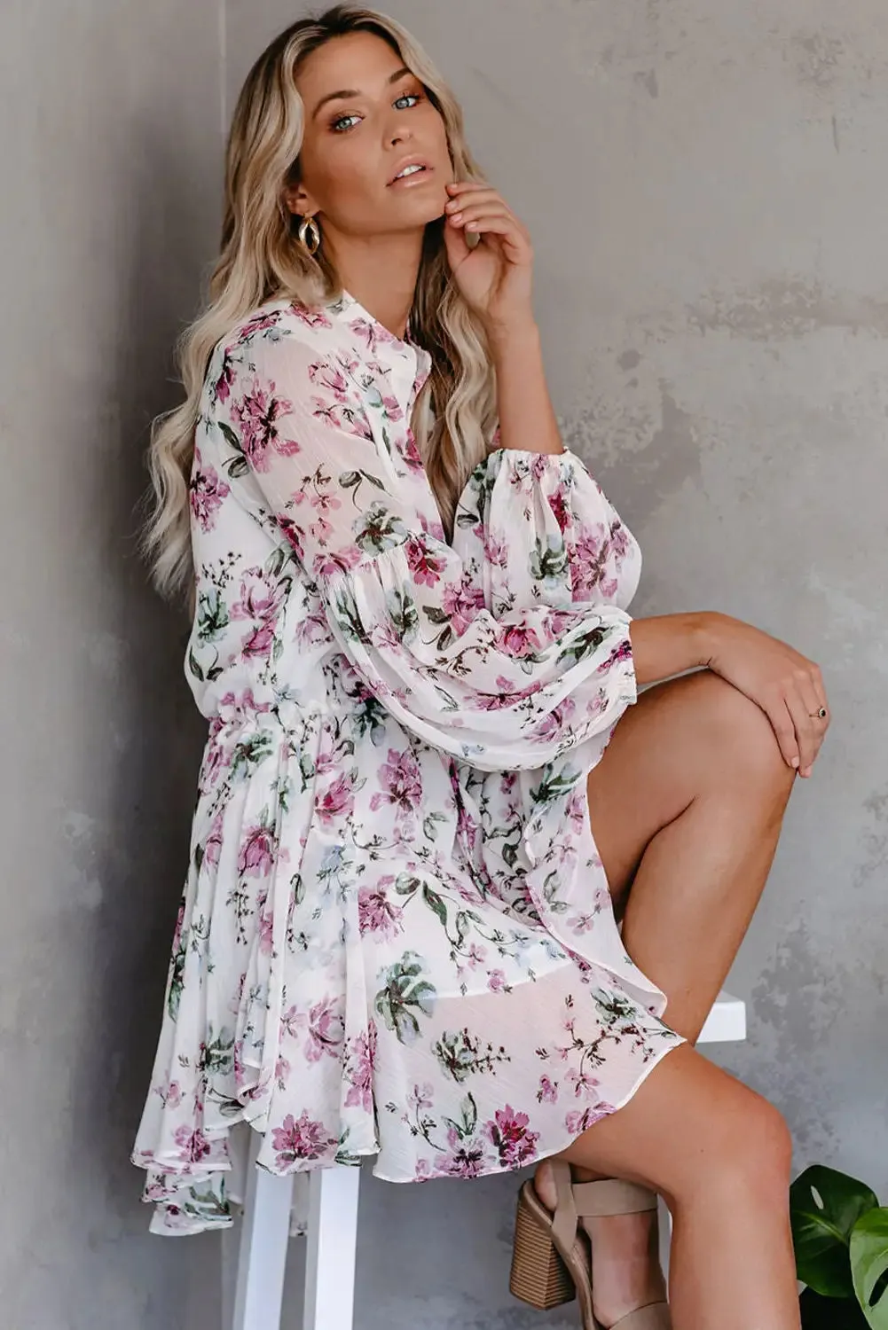 Vintage Floral Drawstring Dress