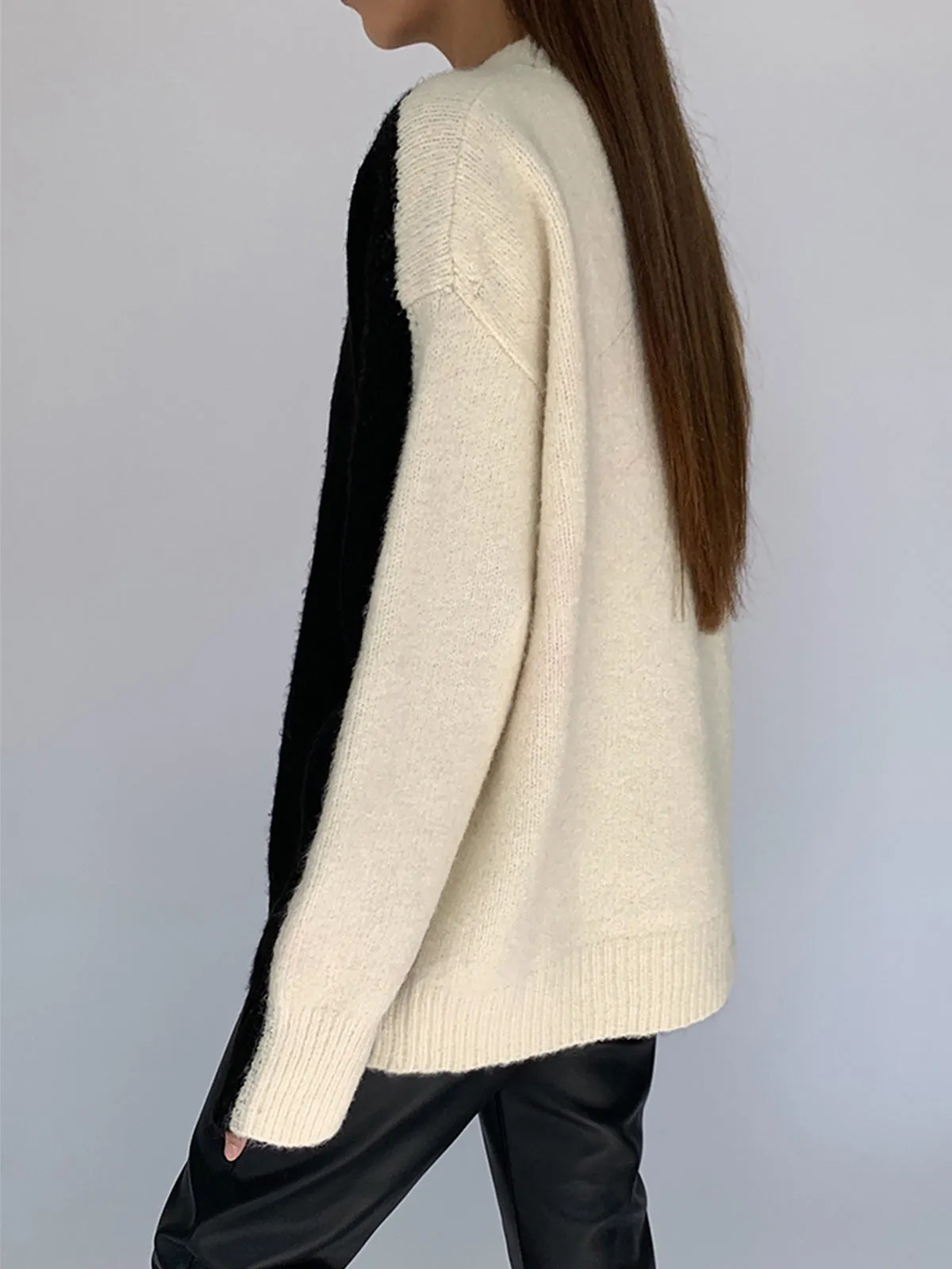 Wenkouban-Christmas Thanksgiving outfits_Casual Contrast Graceful Color Knit Sweater