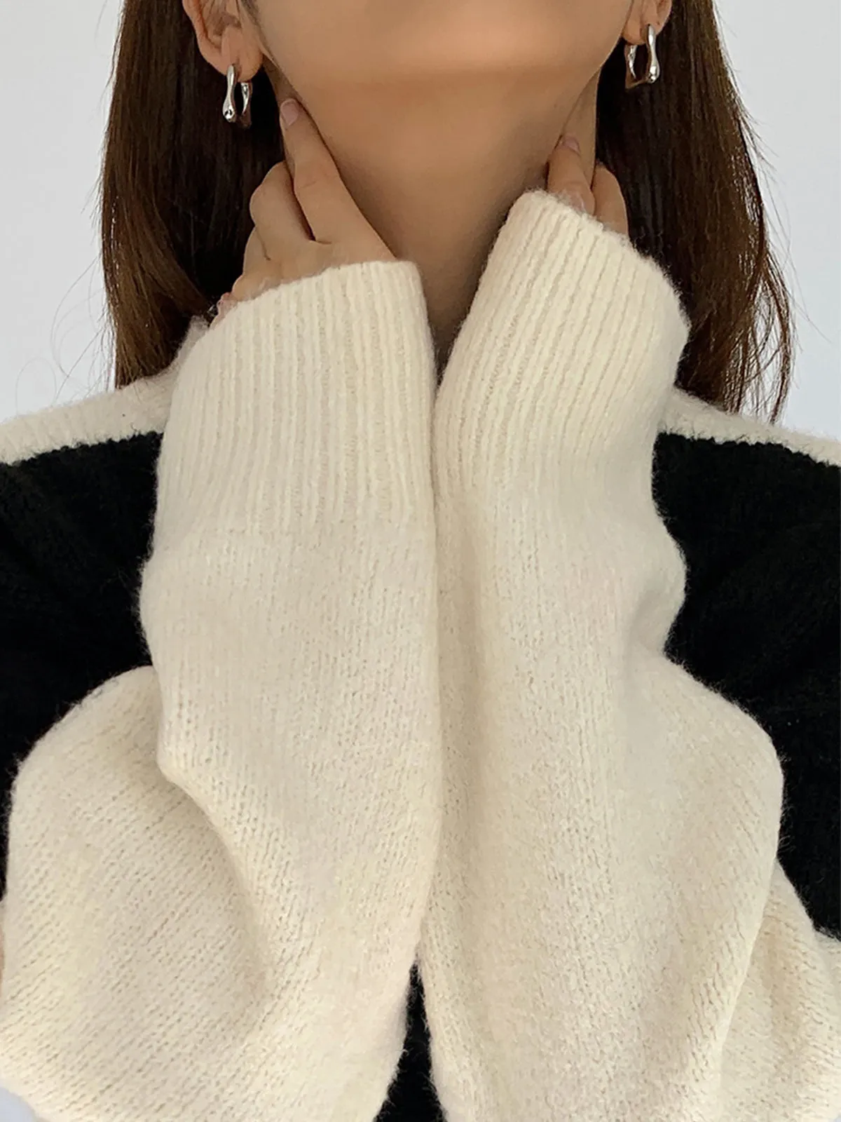 Wenkouban-Christmas Thanksgiving outfits_Casual Contrast Graceful Color Knit Sweater