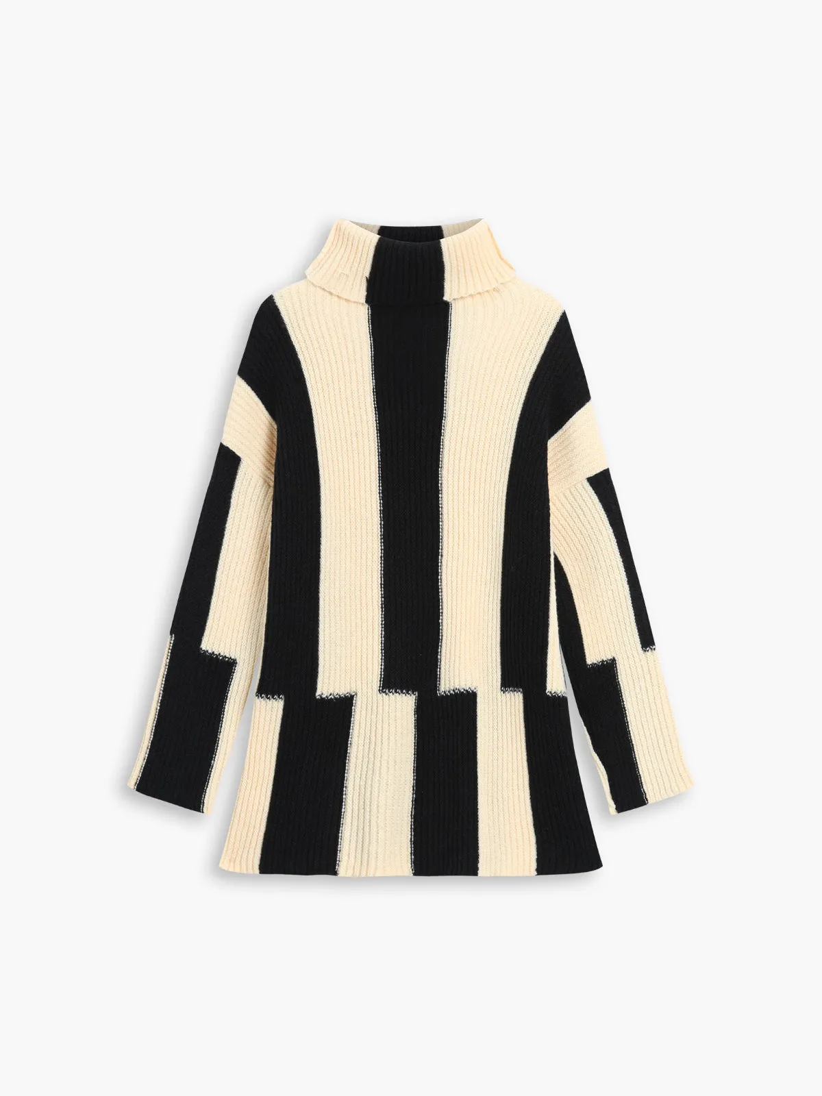 Wenkouban-Christmas Thanksgiving outfits_Chunky Knit Graceful Stripe Turtleneck Sweater