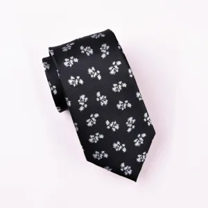 White Floral Sunflower Field Black Sexy Fashion Woven Tie 3"