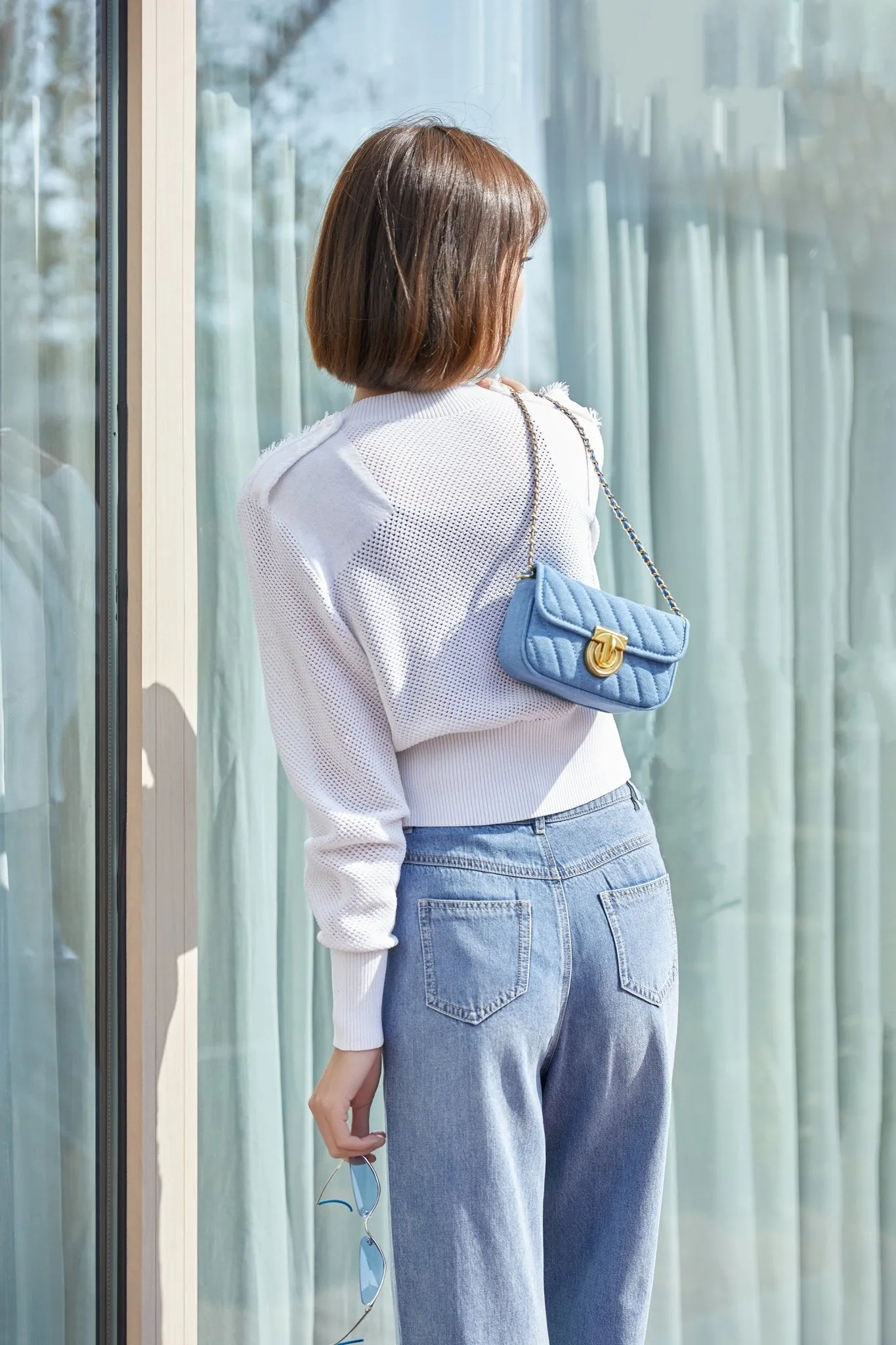 White Knitted Hollow Crop Cardigans