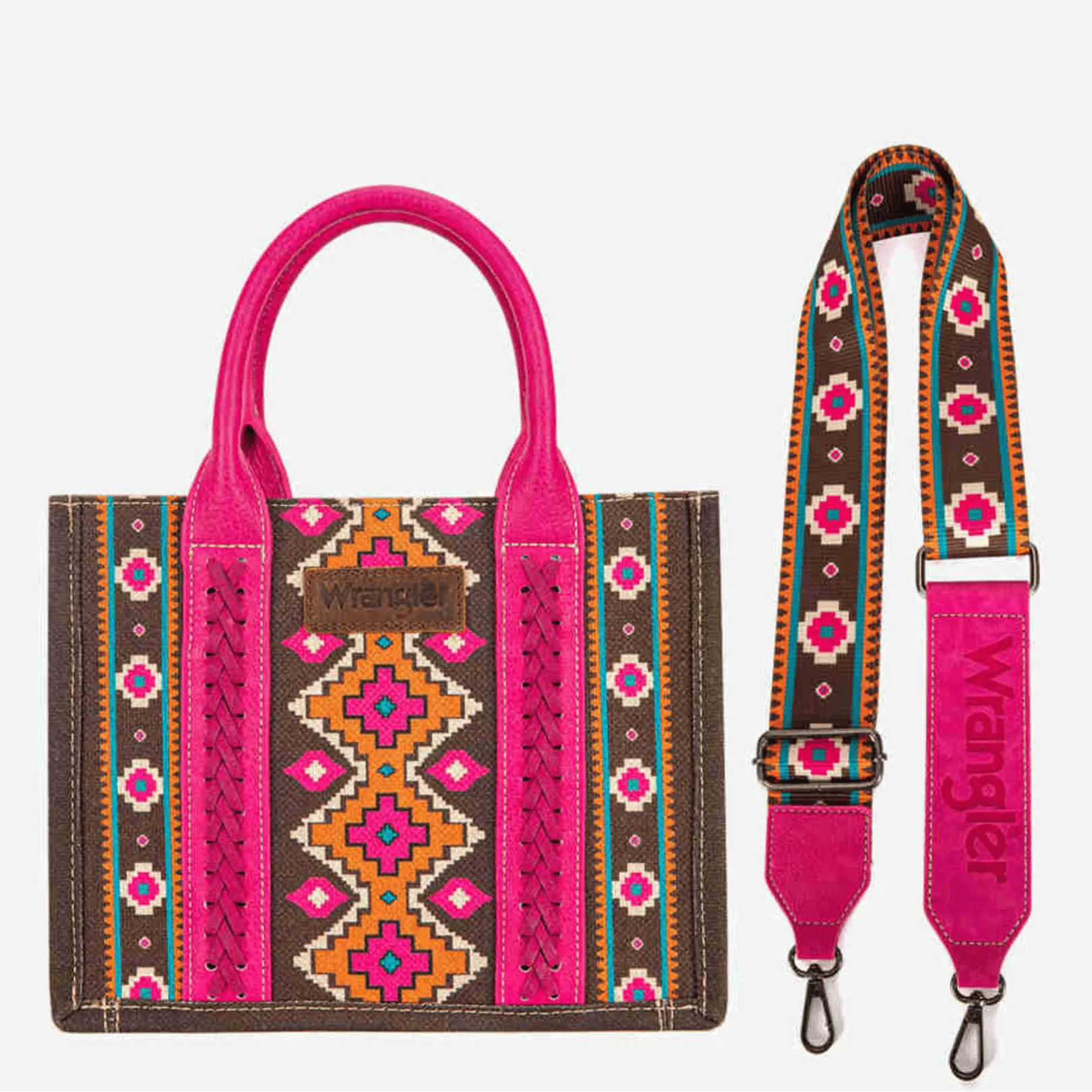 Wrangler Southwestern Print Small Canvas Tote/Crossbody -Hot Pink